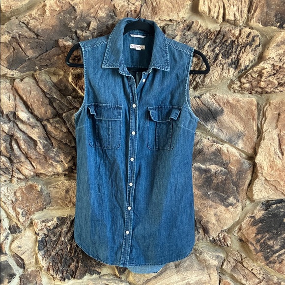 Merona Tops - Merona Blue Denim Sleeveless Button-Down Shirt